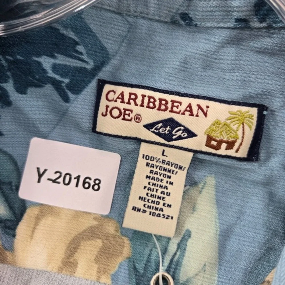 Caribbean‎ Joe Men Button Up Shirt Large Blue Floral Hawaiian Pocket Collar